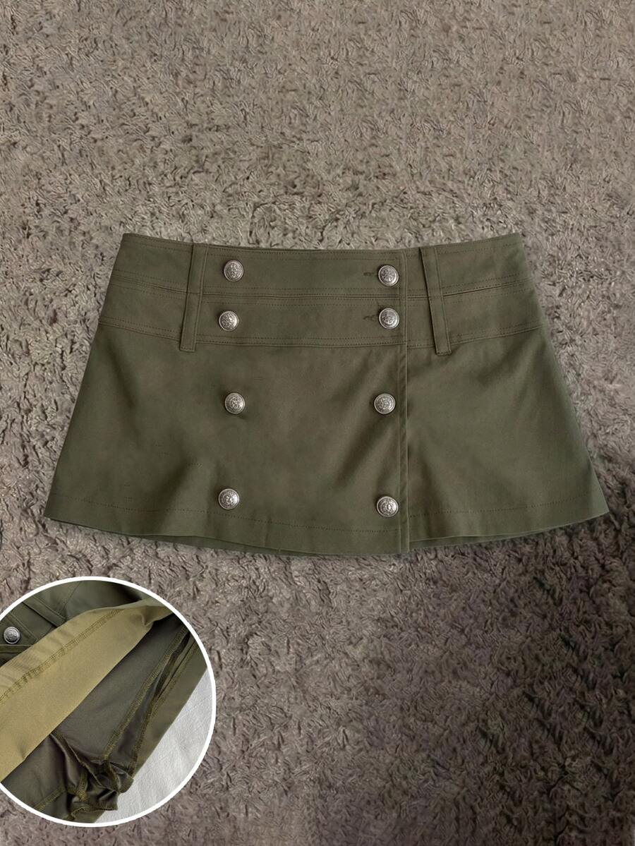 Attitoon Solid Double Breasted Skort - Army Green - View 1