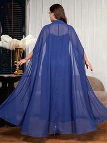 Reflora Plus Size Vintage Spaghetti Strap Dress With Jacket 2 Pieces Set - Navy Blue - View 9