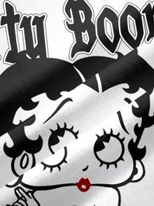 Betty Boop x SHEIN 女款性感卡通印花圓領短袖短版T恤 - 白色 - 查看 6