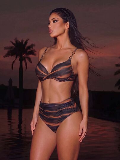 Swim SXY 2pcs/Set Women Floral Print Halter Strapless Wire Decorated Vintage Bikini Sets, Spring Break, Summer Beach