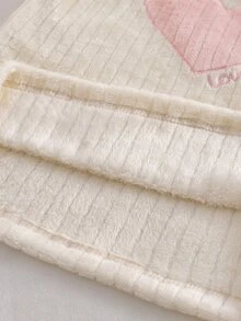 女童 2 件組休閒毛絨保暖圓領愛心刺繡法蘭絨條紋長袖上衣與長褲套裝，秋冬抓絨加厚 - 彩色 - 查看 7