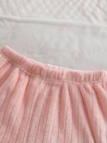 女童 2 件組休閒毛絨保暖圓領愛心刺繡法蘭絨條紋長袖上衣與長褲套裝，秋冬抓絨加厚 - 彩色 - 查看 8