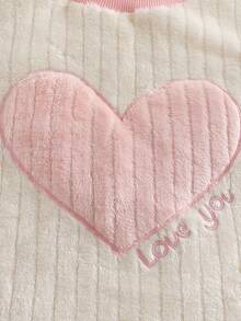 女童 2 件組休閒毛絨保暖圓領愛心刺繡法蘭絨條紋長袖上衣與長褲套裝，秋冬抓絨加厚 - 彩色 - 查看 4