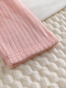 女童 2 件組休閒毛絨保暖圓領愛心刺繡法蘭絨條紋長袖上衣與長褲套裝，秋冬抓絨加厚 - 彩色 - 查看 5