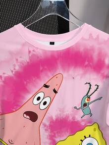 SpongeBob SquarePants | SHEIN 女款圓領卡通圖案休閒日常短袖T恤 - 白色 - 查看 4