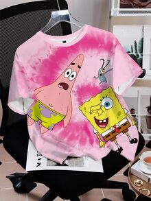 SpongeBob SquarePants | SHEIN 女款圓領卡通圖案休閒日常短袖T恤 - 白色 - 查看 3