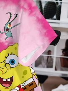 SpongeBob SquarePants | SHEIN 女款圓領卡通圖案休閒日常短袖T恤 - 白色 - 查看 5