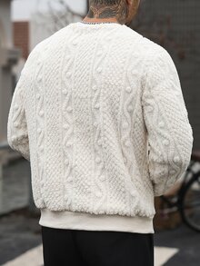 Manfinity CasualCool 男士休閒抓絨衛衣，秋季街頭俱樂部家庭款度假衛衣，長袖上衣，適合假期、派對、約會，白色 - 杏色 - 查看 2