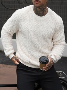 Manfinity CasualCool 男士休閒抓絨衛衣，秋季街頭俱樂部家庭款度假衛衣，長袖上衣，適合假期、派對、約會，白色 - 杏色 - 查看 5