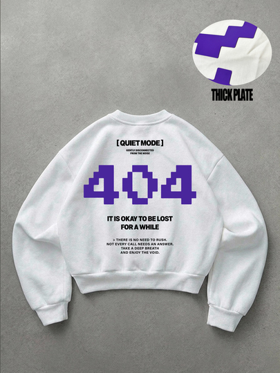 Manfinity ZONE917 Sweatshirt Pullover Longgar American Vintage Mechanical Obstacle 404 Slogan 3D Foam Print, 100% Katun