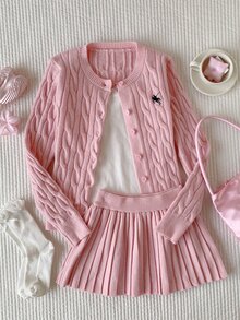 Comfortcana Women's Cable Knit Cardigan & Skirt 2 Pieces Set Pink Y2K - Pink - View 4