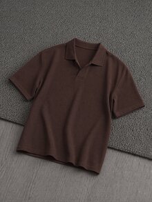 Mainfolk 男士純色短袖休閒通勤 Polo 衫，度假、父親節禮物、足球 - 咖啡棕 - 查看 5