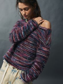 Bohemela Space Dye Drop Shoulder Tee - Purple - View 7