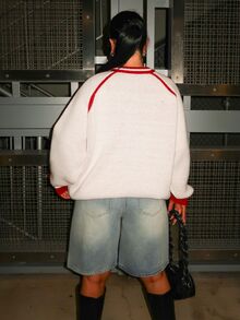 Dayanna Comas 女士拼色蓬松超大套头毛衣、长袖上衣、秋装 - 彩色 - 查看 2