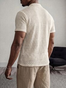Mainfolk Men Cotton Solid Shirt & Drawstring Waist Shorts & Tank Top , Boho , Vacation , Plain - Multicolor - View 3