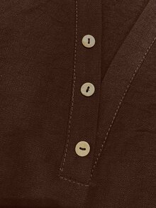 LUMIGAL Women's V-Neck Brown Long Sleeve Loose Blouse - Brown - View 4