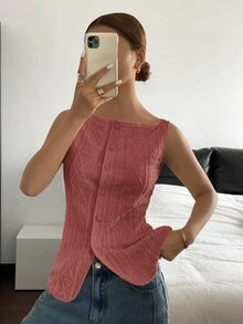 Siren Gaze Women's Summer Casual Fashion Button-Up Sleeveless Shirt - Dusty Pink - View 6