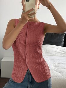 Siren Gaze Women's Summer Casual Fashion Button-Up Sleeveless Shirt - Dusty Pink - View 5