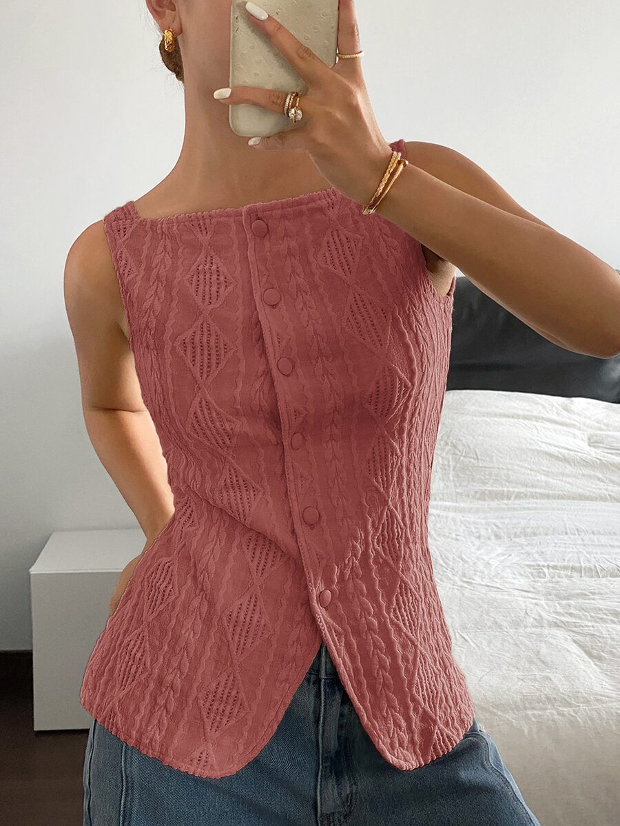Siren Gaze Women's Summer Casual Fashion Button-Up Sleeveless Shirt - Dusty Pink - View 1