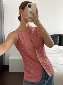 Siren Gaze Women's Summer Casual Fashion Button-Up Sleeveless Shirt - Dusty Pink - View 4