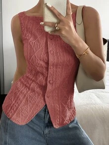 Siren Gaze Women's Summer Casual Fashion Button-Up Sleeveless Shirt - Dusty Pink - View 7