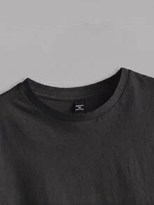 Mainfolk Men's Summer Casual Solid Color Short Sleeve T-Shirt - Black - View 5