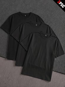Mainfolk Men's Summer Casual Solid Color Short Sleeve T-Shirt - Black - View 2