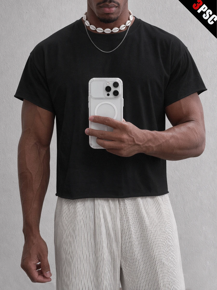 Mainfolk Men's Summer Casual Solid Color Short Sleeve T-Shirt - Black - View 1