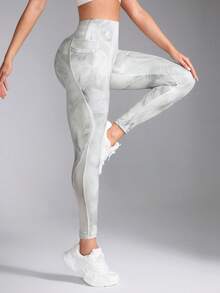 SHEIN Sports 女士印花简约日常运动紧身裤瑜伽裤 - 彩色 - 查看 4