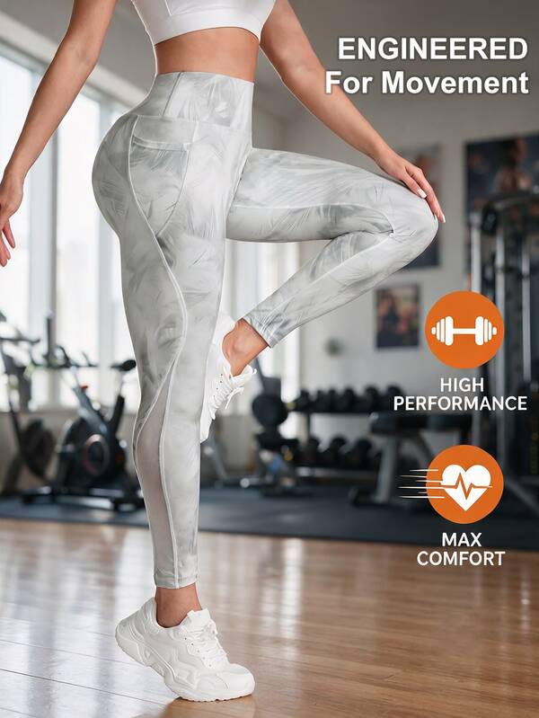 SHEIN Sports 女士印花简约日常运动紧身裤瑜伽裤