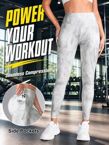 SHEIN Sports 女士印花简约日常运动紧身裤瑜伽裤 - 彩色 - 查看 3