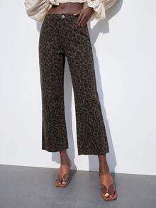 Maija Women's Leopard Print Denim Jeans With Pockets, Cropped Straight Leg - Multicolor - View 6