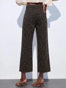 Maija Women's Leopard Print Denim Jeans With Pockets, Cropped Straight Leg - Multicolor - View 3