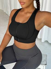 Slayform Plus Size High Impact Front Closure Adjustable Sports Bra - Black - View 4