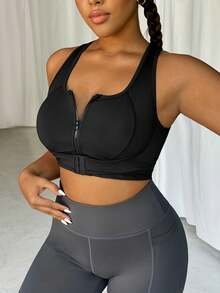 Slayform Plus Size High Impact Front Closure Adjustable Sports Bra - Black - View 5