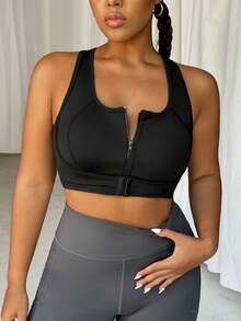 Slayform Plus Size High Impact Front Closure Adjustable Sports Bra - Black - View 3