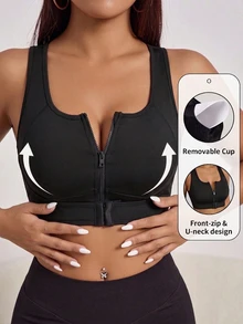 Slayform Plus Size High Impact Front Closure Adjustable Sports Bra - Black - View 8