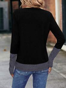 SHEIN Two Tone Long Sleeve Tee Graphic Tees Women Tops For Spring Fall For Women - Black - View 2