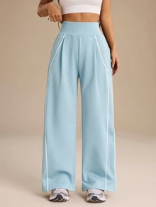 Dewbera Dewbera Women's Colorblock Pleated Pocket Casual Daily Travel Sports Long Pants - Baby Blue - View 6