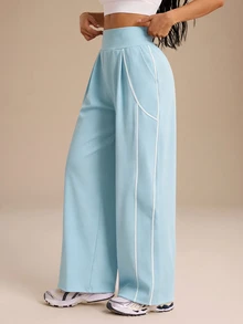 Dewbera Dewbera Women's Colorblock Pleated Pocket Casual Daily Travel Sports Long Pants - Baby Blue - View 7