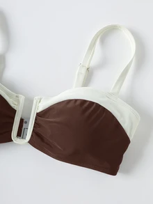 Travachic Women's Color Block Patchwork Swimwear Set Swimwears Bathing - Brown - View 8