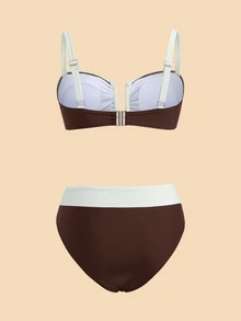 Travachic Women's Color Block Patchwork Swimwear Set Swimwears Bathing - Brown - View 2