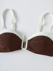 Travachic Women's Color Block Patchwork Swimwear Set Swimwears Bathing - Brown - View 5