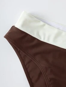 Travachic Women's Color Block Patchwork Swimwear Set Swimwears Bathing - Brown - View 4