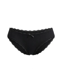 Ocili 5pcs Bulk Pack Pure Cotton Knitted Jacquard Comfortable Women's Contrast Lace Bow Decor Triangle Panties - Black - View 8