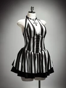 SHEIN ICON Plus Size Dresses Halloween - Black and White - View 9