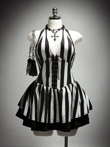 SHEIN ICON Plus Size Dresses Halloween - Black and White - View 2
