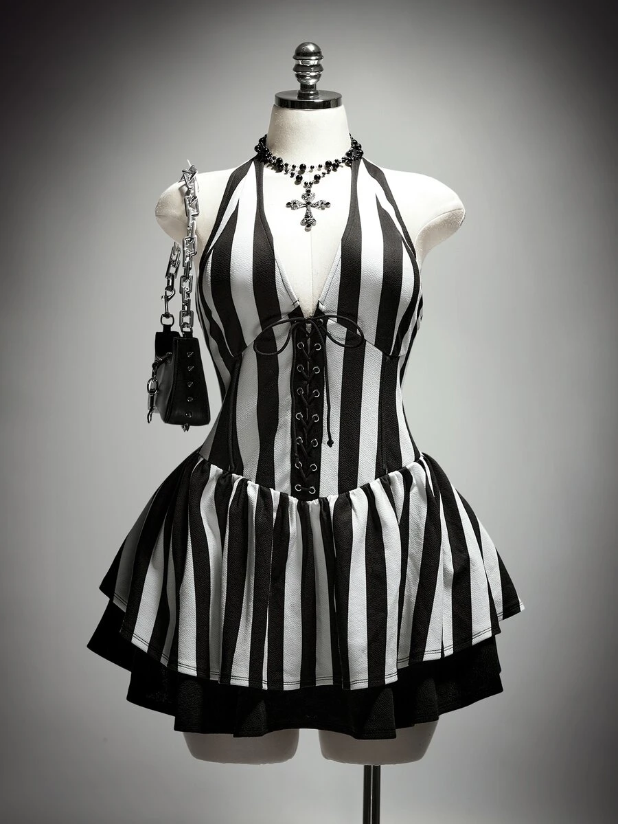 SHEIN ICON Plus Size Dresses Halloween - Black and White - View 1