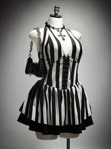 SHEIN ICON Plus Size Dresses Halloween - Black and White - View 3