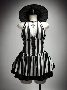 SHEIN ICON Plus Size Dresses Halloween - Black and White - View 4
